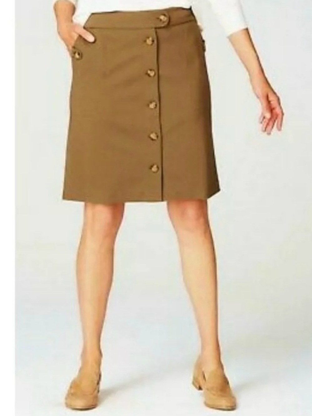 J. Jill Camel tan brown Button-Front ponte Midi Skirt size XS petite work